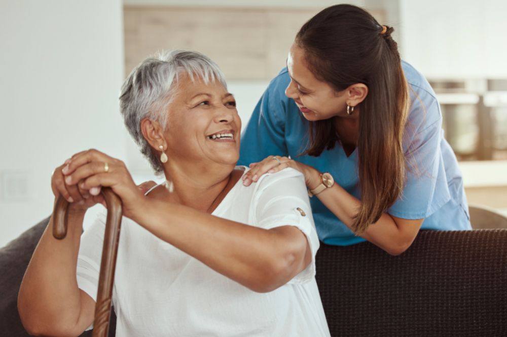 An in-home care professional provides the benefit of companionship to a senior.